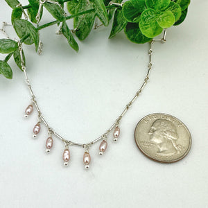 Pink Rice Freshwater Pear Sterling Silver Chain Necklace